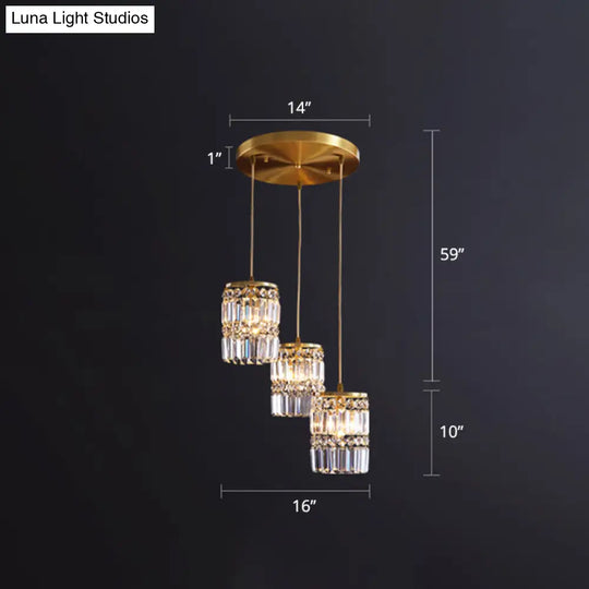 Minimalist Gold Pendant Light Fixture - Crystal Cylindrical Multi For Dining Room