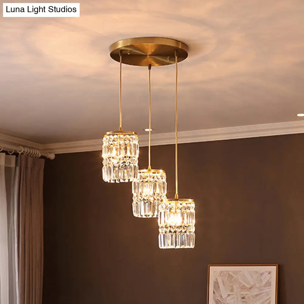 Minimalist Gold Pendant Light Fixture - Crystal Cylindrical Multi For Dining Room / Round