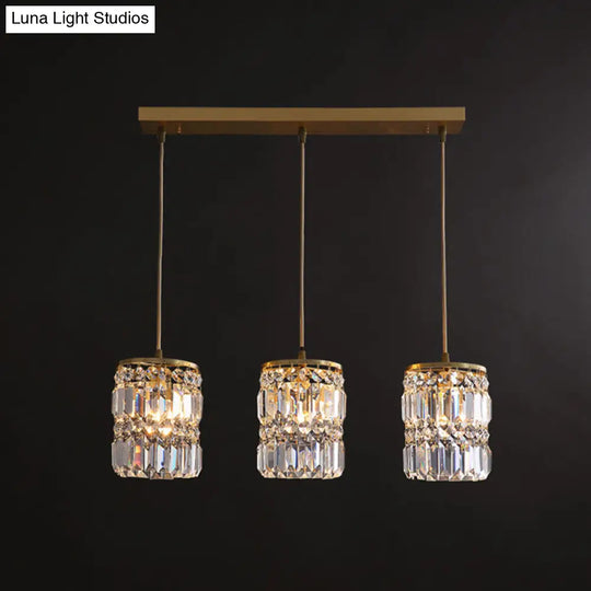 Minimalist Gold Pendant Light Fixture - Crystal Cylindrical Multi For Dining Room