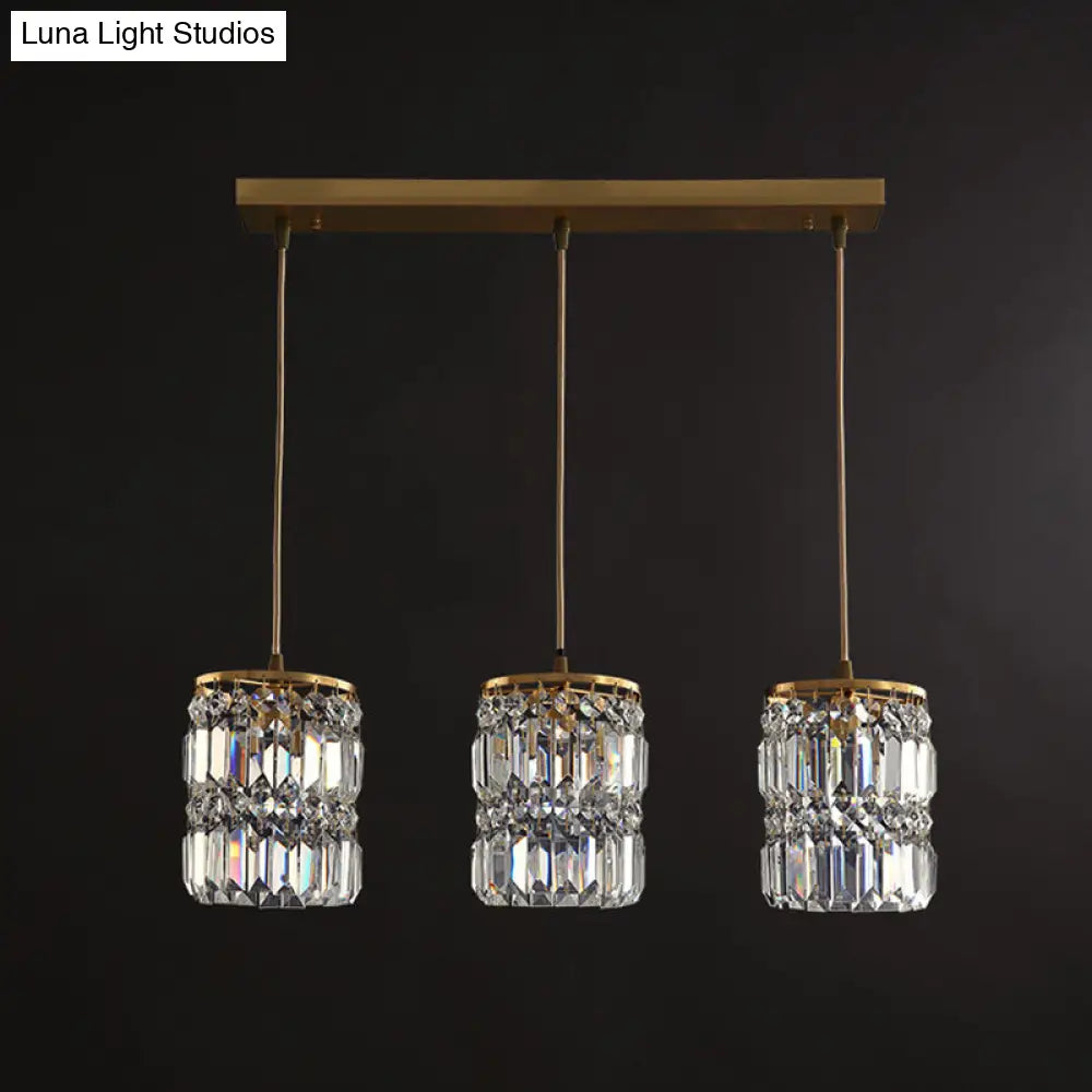 Minimalist Gold Pendant Light Fixture - Crystal Cylindrical Multi For Dining Room