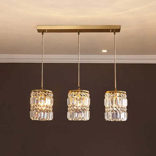 Minimalist Gold Pendant Light Fixture: Crystal Cylindrical Multi-Light 3-Light Hanging Design For