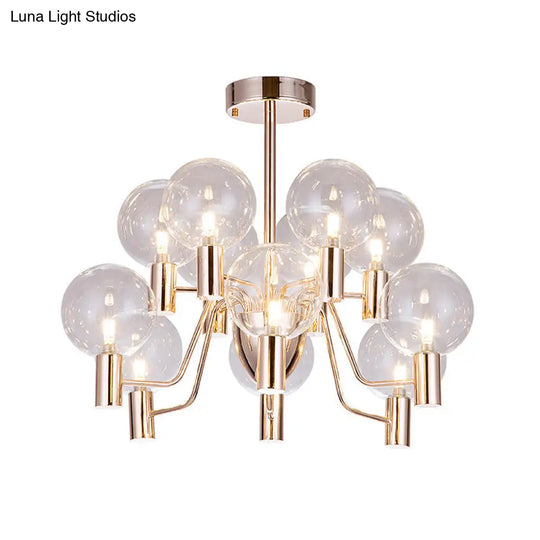 Minimalist Gold Pendant Light With Clear Glass Shade - 12 Bulbs Living Room Chandelier