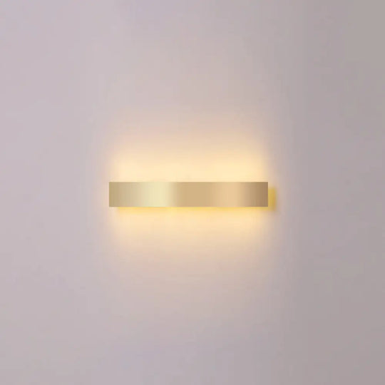 Minimalist Gold Plated Led Wall Sconce For Living Room - Aluminum Bar Shaped Flush Light / 12 Warm