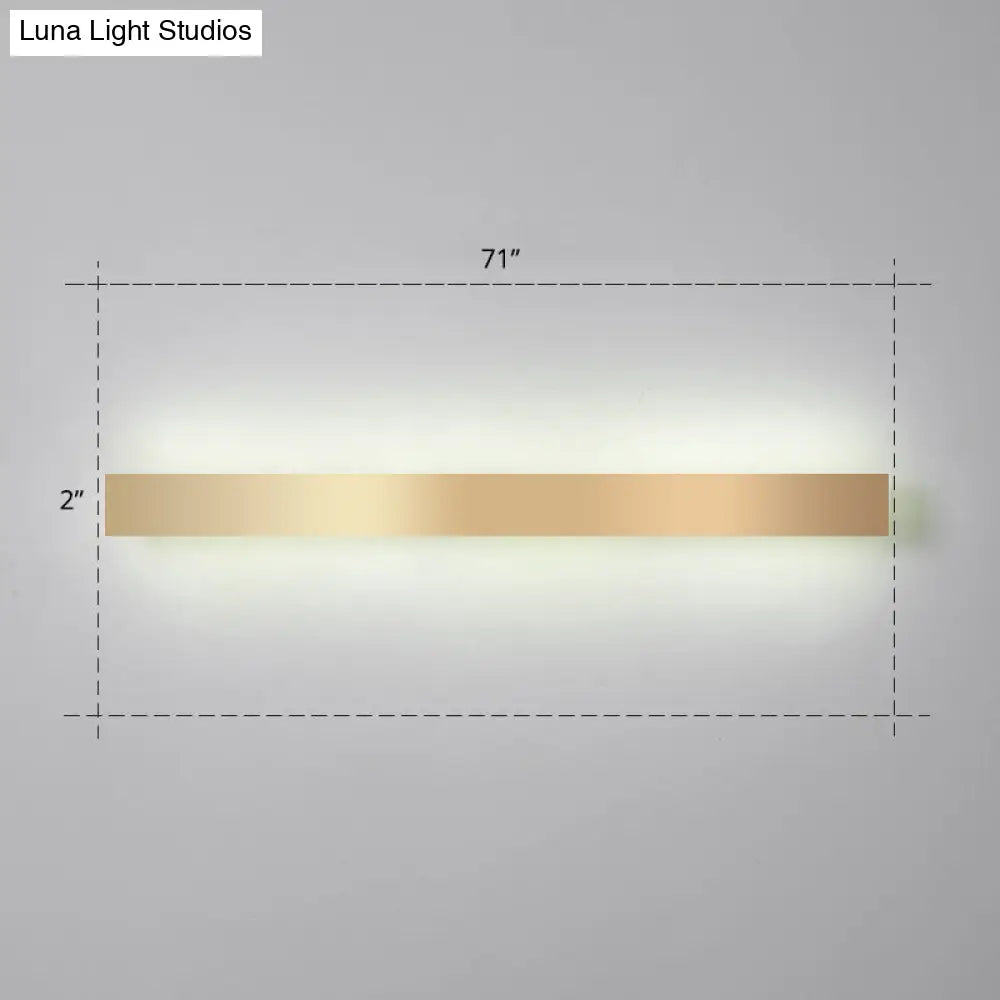 Minimalist Gold Plated Led Wall Sconce For Living Room - Aluminum Bar Shaped Flush Light