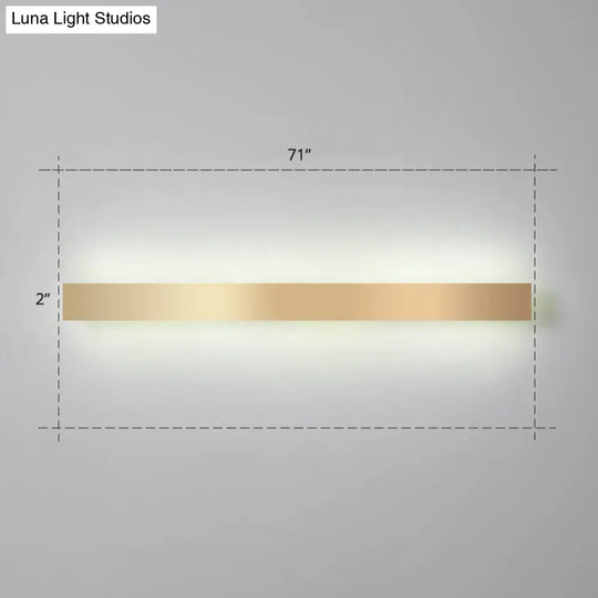 Minimalist Gold Plated Led Wall Sconce For Living Room - Aluminum Bar Shaped Flush Light