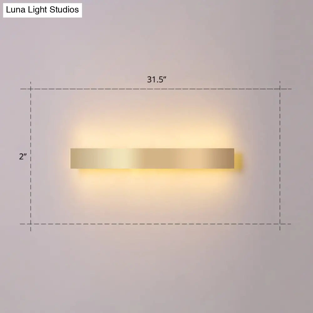 Minimalist Gold Plated Led Wall Sconce For Living Room - Aluminum Bar Shaped Flush Light