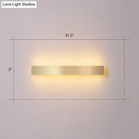 Minimalist Gold Plated Led Wall Sconce For Living Room - Aluminum Bar Shaped Flush Light