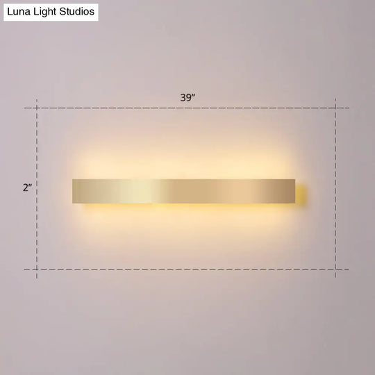 Minimalist Gold Plated Led Wall Sconce For Living Room - Aluminum Bar Shaped Flush Light