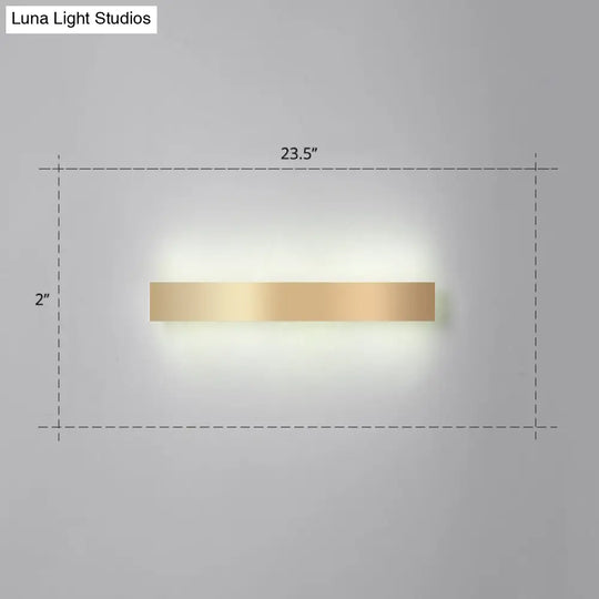 Minimalist Gold Plated Led Wall Sconce For Living Room - Aluminum Bar Shaped Flush Light