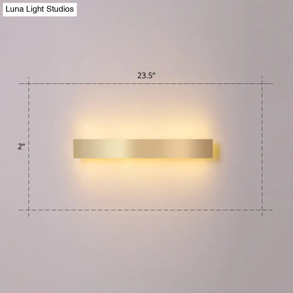 Minimalist Gold Plated Led Wall Sconce For Living Room - Aluminum Bar Shaped Flush Light