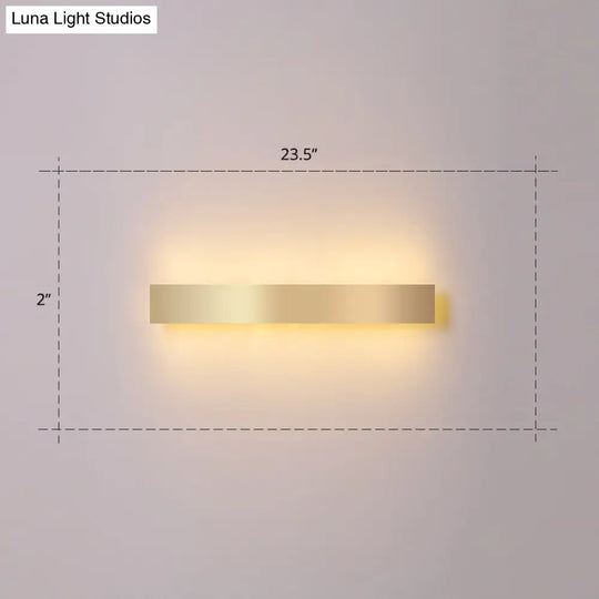 Minimalist Gold Plated Led Wall Sconce For Living Room - Aluminum Bar Shaped Flush Light