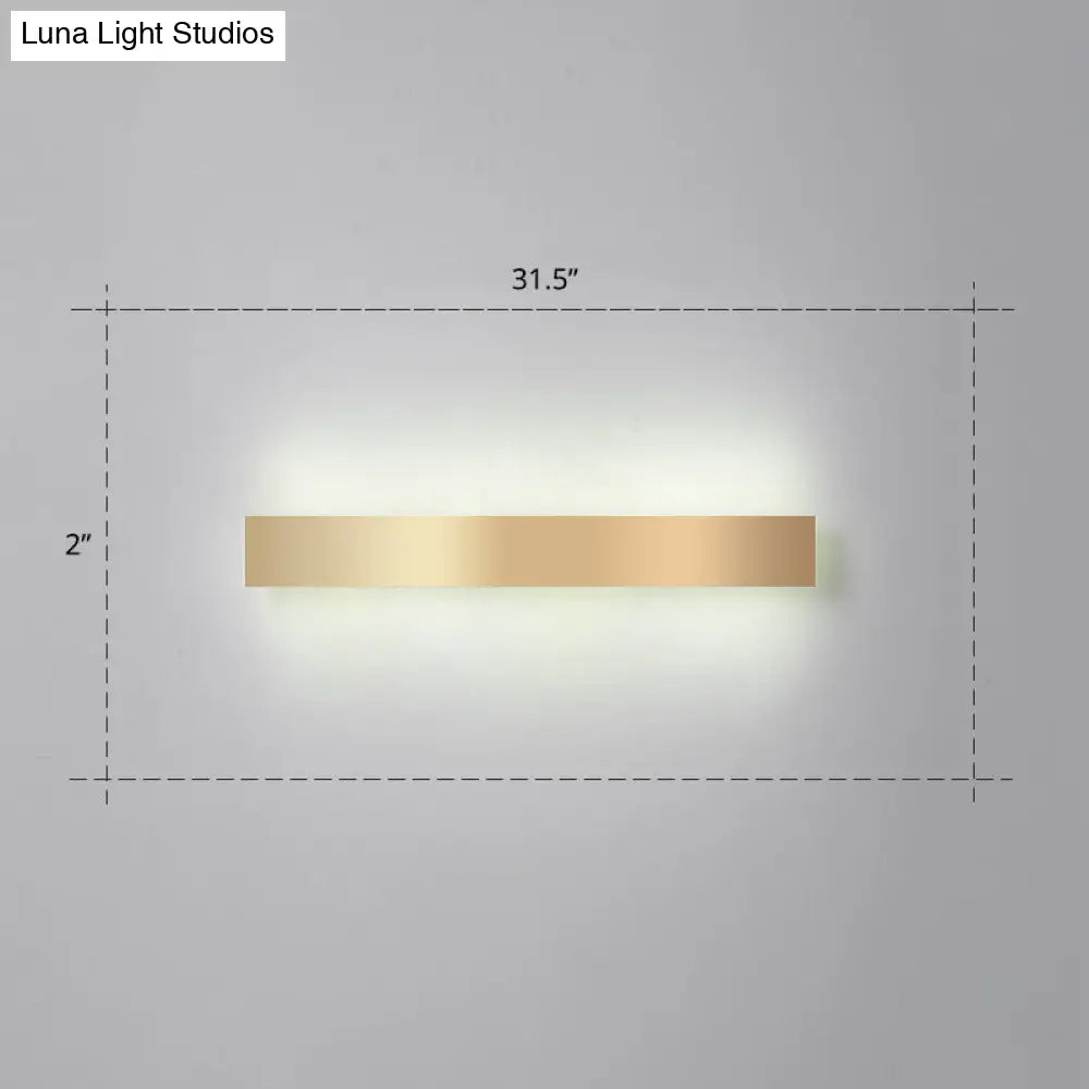 Minimalist Gold Plated Led Wall Sconce For Living Room - Aluminum Bar Shaped Flush Light