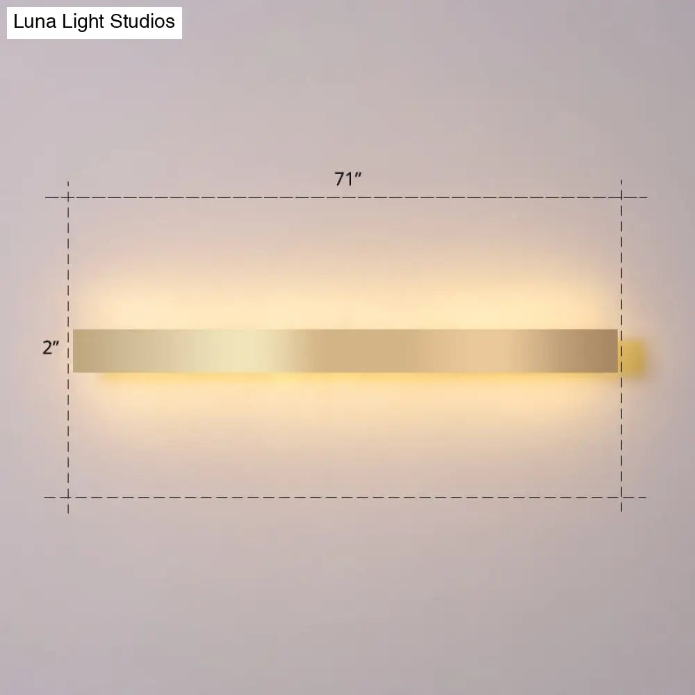 Minimalist Gold Plated Led Wall Sconce For Living Room - Aluminum Bar Shaped Flush Light