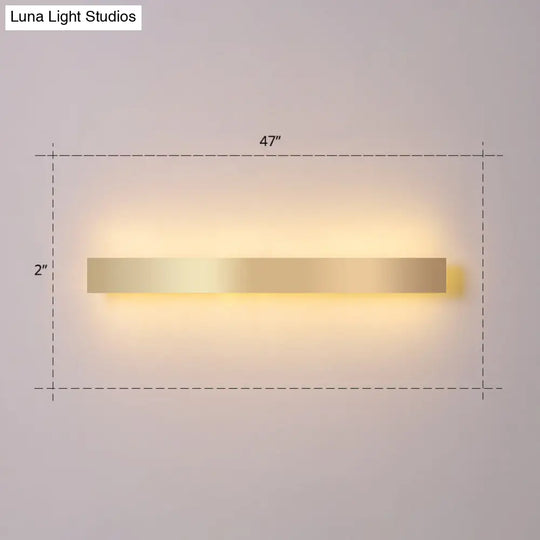 Minimalist Gold Plated Led Wall Sconce For Living Room - Aluminum Bar Shaped Flush Light