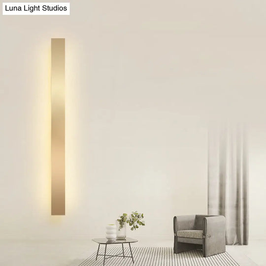 Minimalist Gold Plated Led Wall Sconce For Living Room - Aluminum Bar Shaped Flush Light