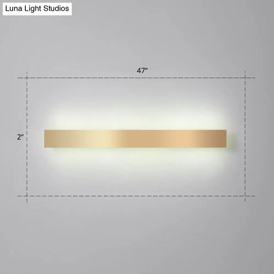 Minimalist Gold Plated Led Wall Sconce For Living Room - Aluminum Bar Shaped Flush Light