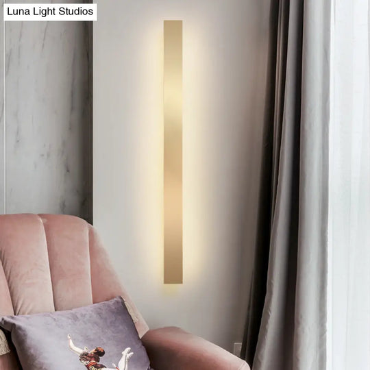 Minimalist Gold Plated Led Wall Sconce For Living Room - Aluminum Bar Shaped Flush Light