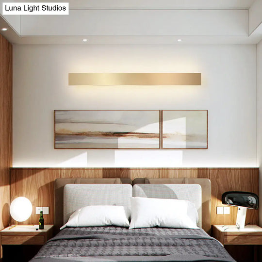 Minimalist Gold Plated Led Wall Sconce For Living Room - Aluminum Bar Shaped Flush Light