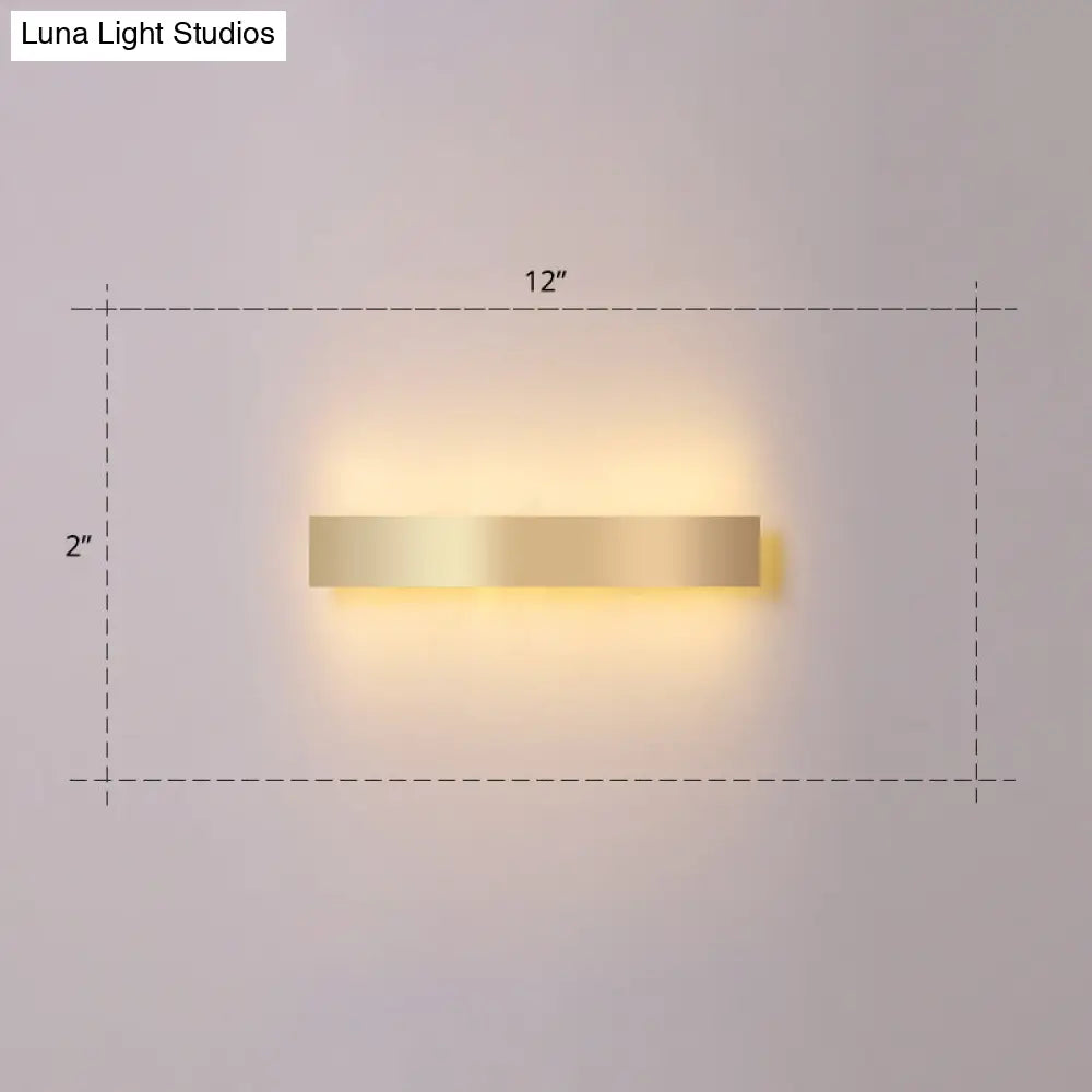 Minimalist Gold Plated Led Wall Sconce For Living Room - Aluminum Bar Shaped Flush Light