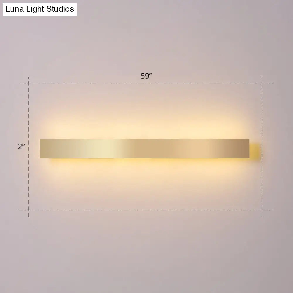 Minimalist Gold Plated Led Wall Sconce For Living Room - Aluminum Bar Shaped Flush Light