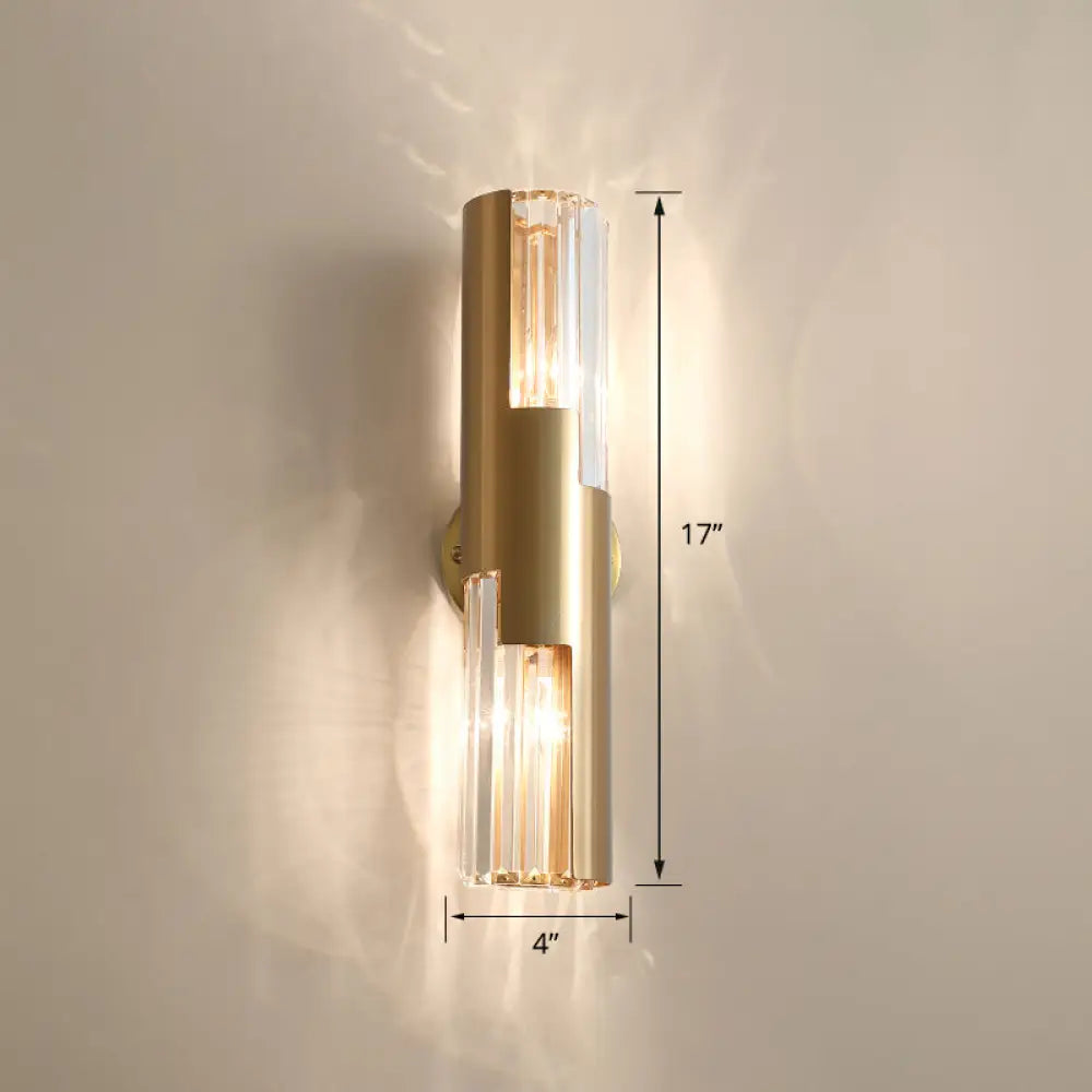 Minimalist Gold Pole Wall Sconce With K9 Crystal And 2 Bulbs For Living Room / 4