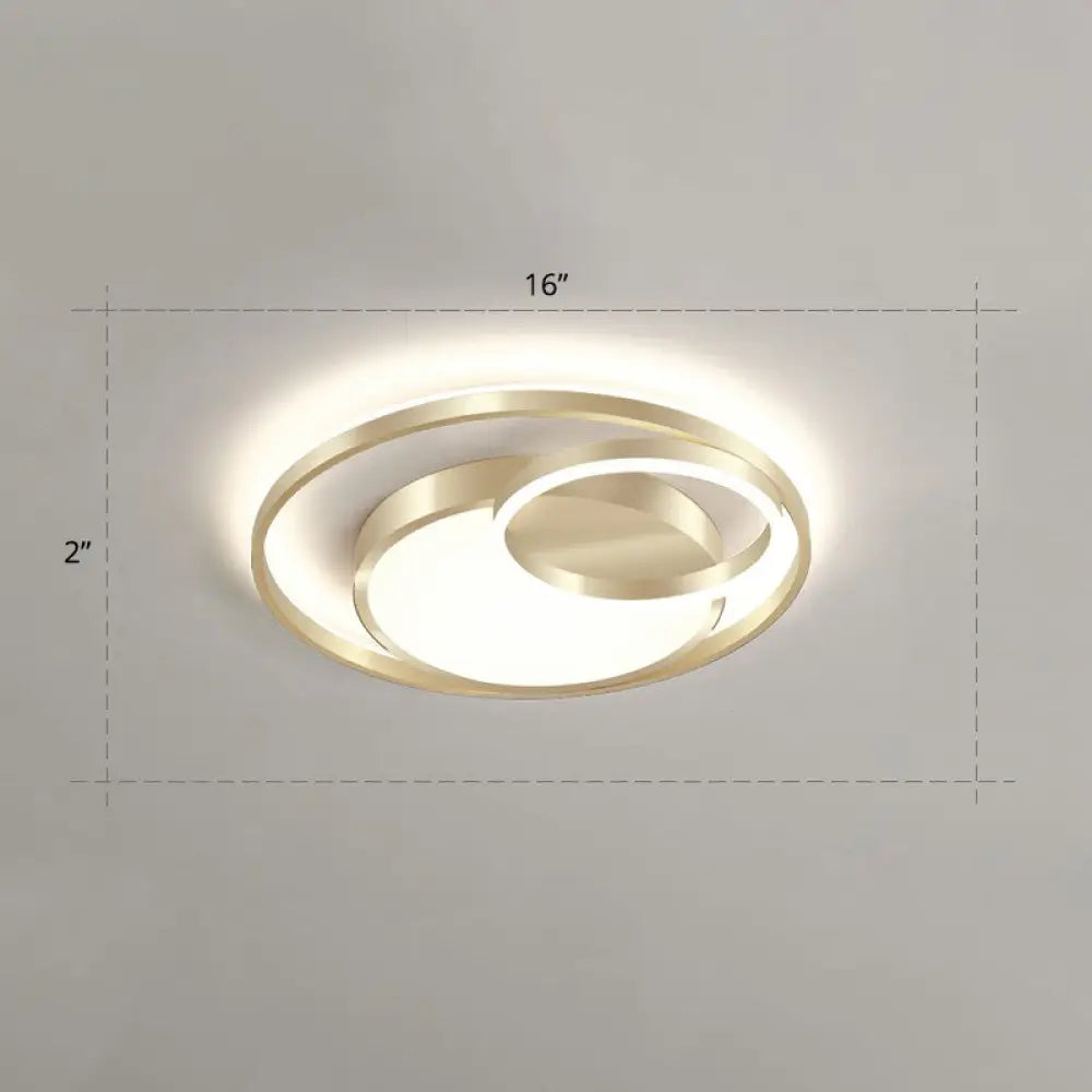 Minimalist Gold Round Metal Led Flush Mount Light For Bedroom Ceiling Lighting / 16’ Remote