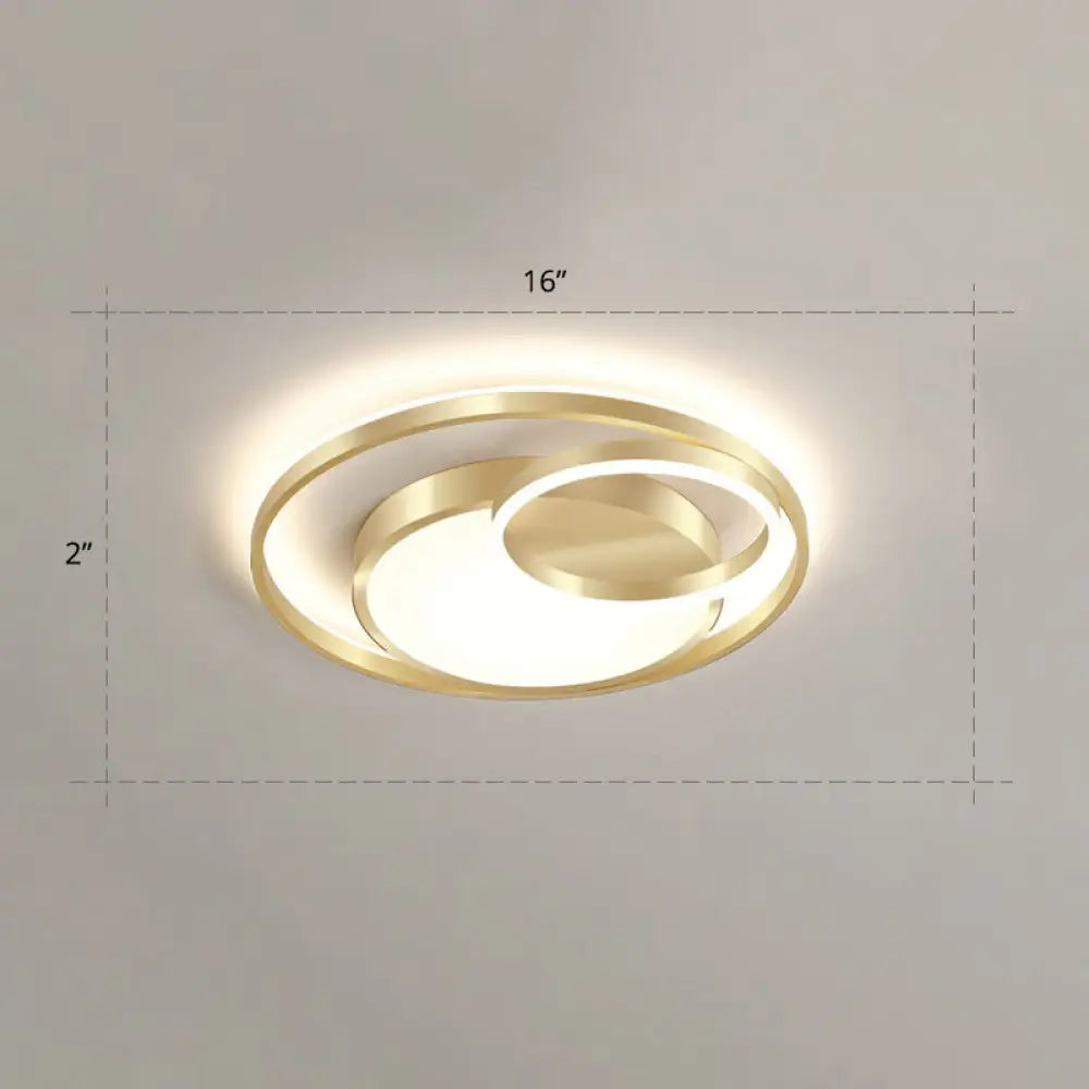 Minimalist Gold Round Metal Led Flush Mount Light For Bedroom Ceiling Lighting / 16’ Warm