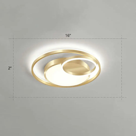Minimalist Gold Round Metal Led Flush Mount Light For Bedroom Ceiling Lighting / 16’ White