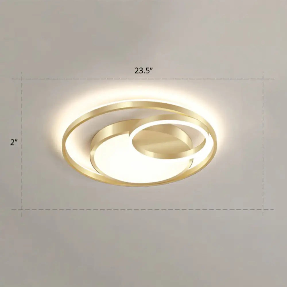 Minimalist Gold Round Metal Led Flush Mount Light For Bedroom Ceiling Lighting / 23.5’ Remote