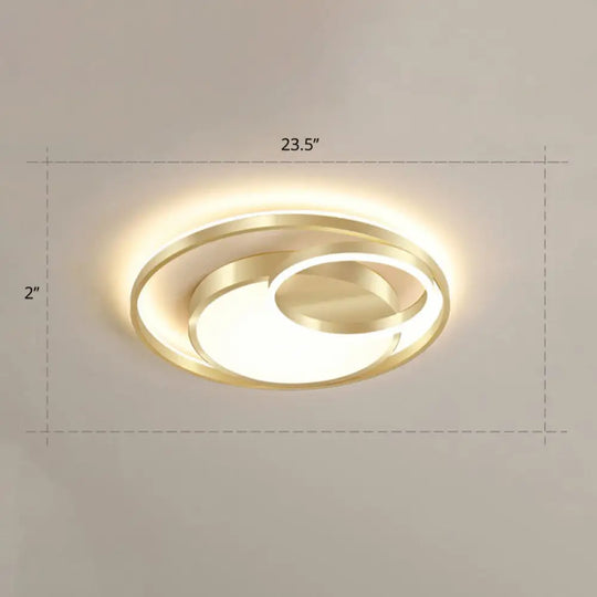 Minimalist Gold Round Metal Led Flush Mount Light For Bedroom Ceiling Lighting / 23.5’ Warm