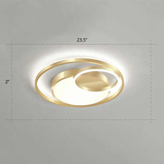 Minimalist Gold Round Metal Led Flush Mount Light For Bedroom Ceiling Lighting / 23.5’ White