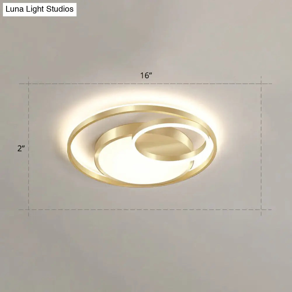 Minimalist Gold Round Metal Led Flush Mount Light For Bedroom Ceiling Lighting / 16 Warm