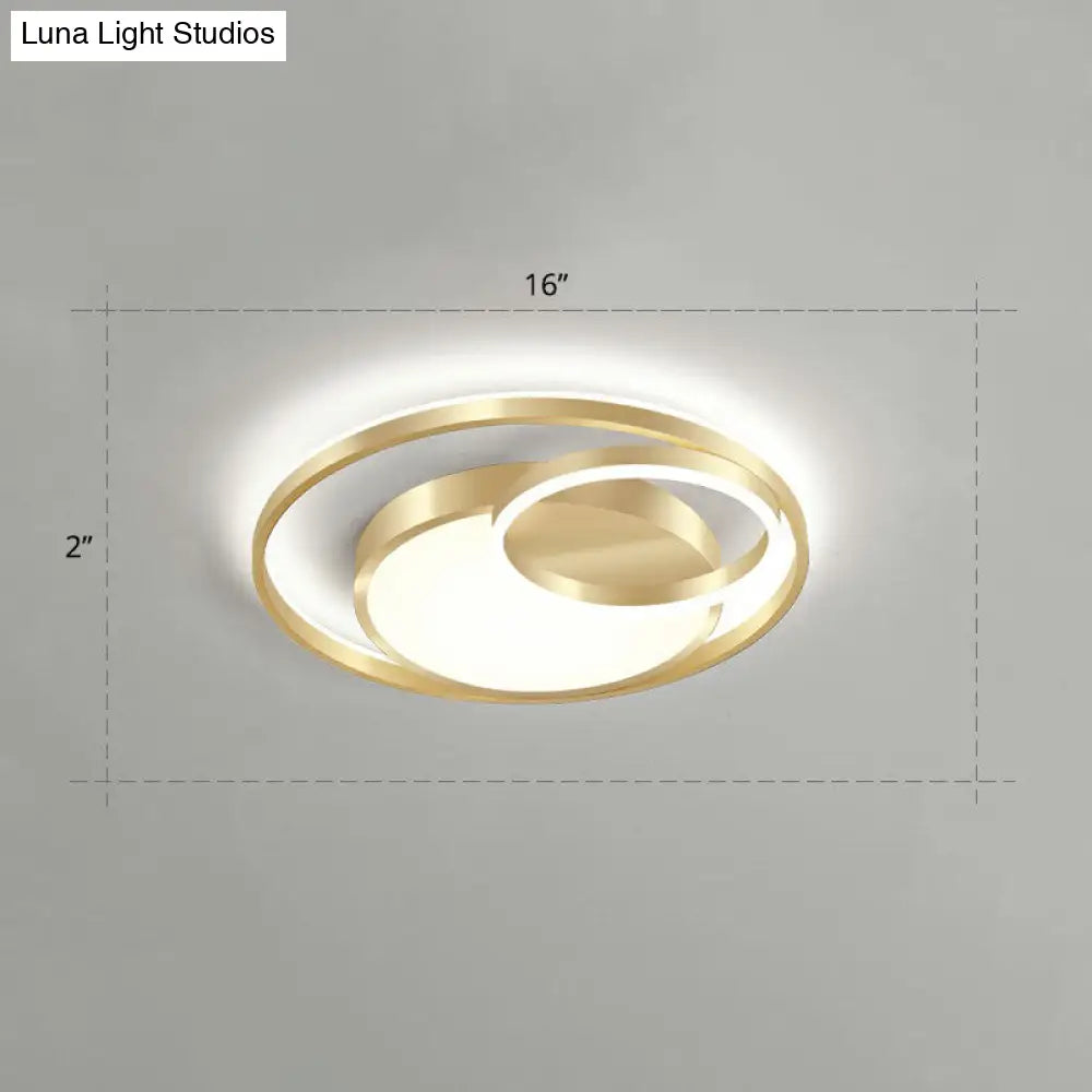 Minimalist Gold Round Metal Led Flush Mount Light For Bedroom Ceiling Lighting / 16 White