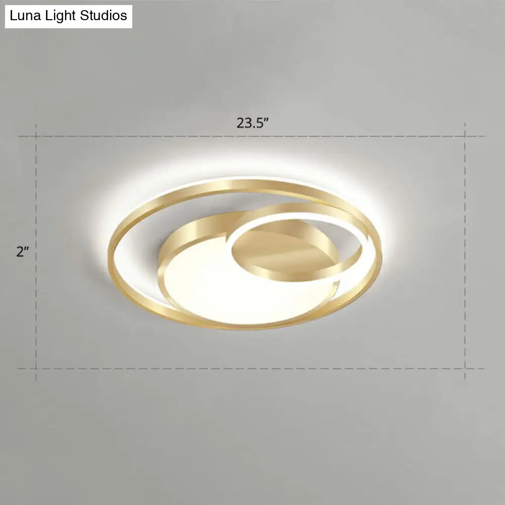 Minimalist Gold Round Metal Led Flush Mount Light For Bedroom Ceiling Lighting / 23.5 White