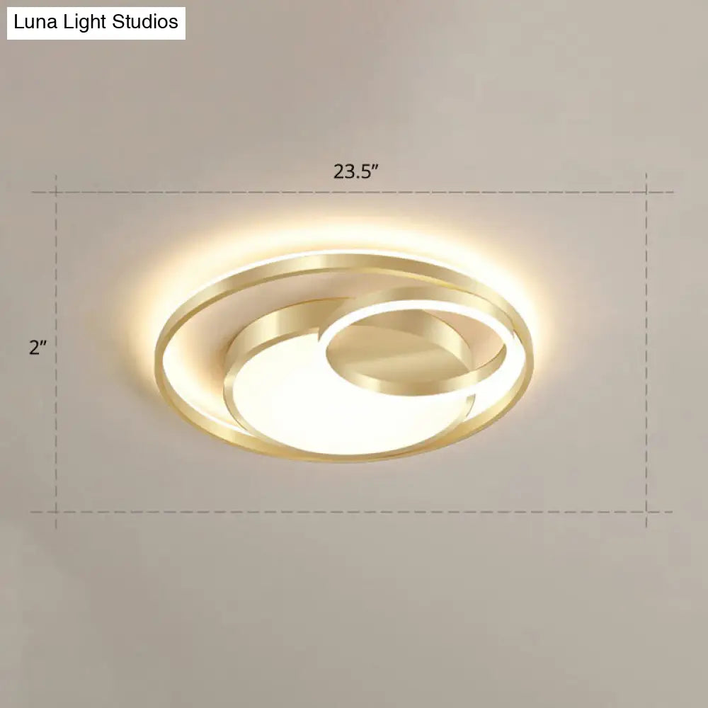 Minimalist Gold Round Metal Led Flush Mount Light For Bedroom Ceiling Lighting / 23.5 Warm