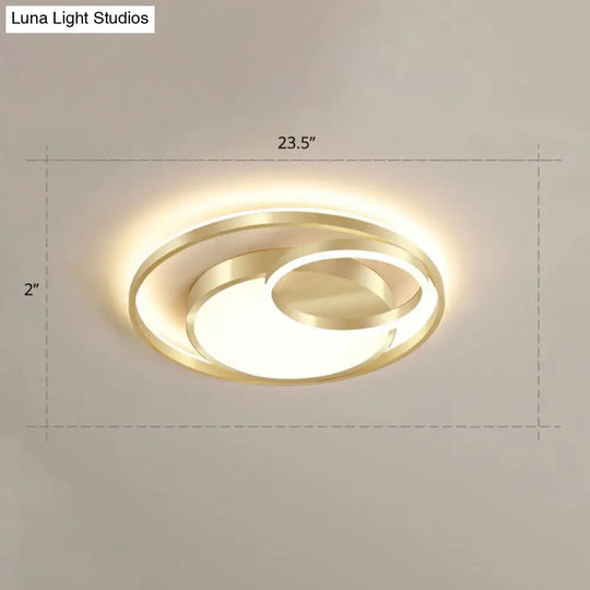 Minimalist Gold Round Metal Led Flush Mount Light For Bedroom Ceiling Lighting / 23.5 Warm