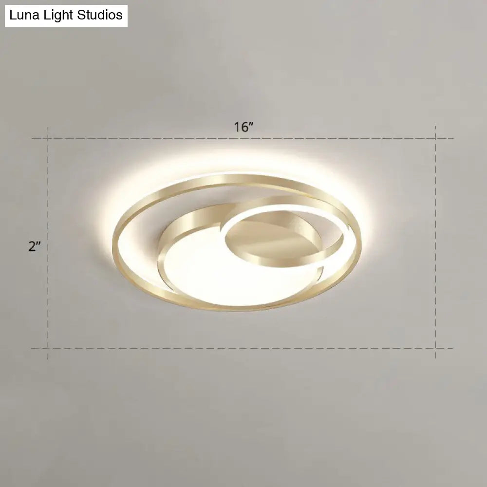 Minimalist Gold Round Metal Led Flush Mount Light For Bedroom Ceiling Lighting / 16 Remote Control