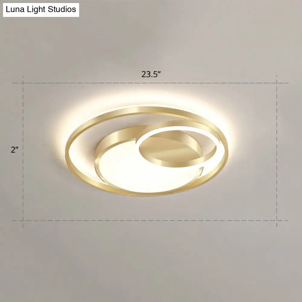 Minimalist Gold Round Metal Led Flush Mount Light For Bedroom Ceiling Lighting / 23.5 Remote Control