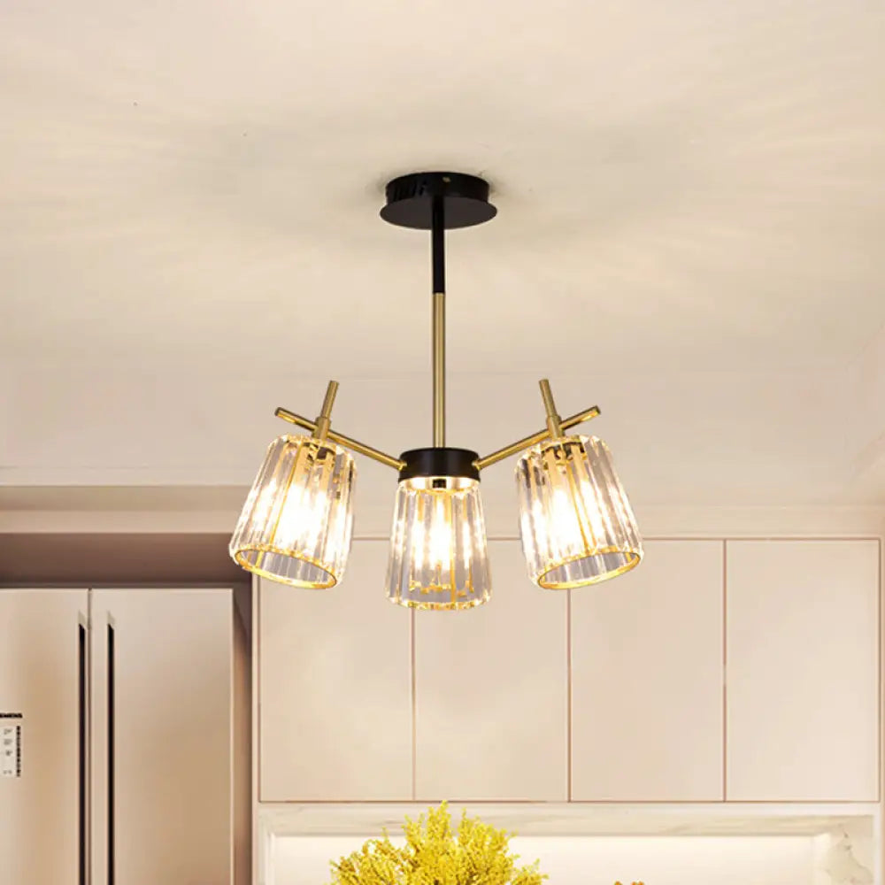 Minimalist Gold Semi - Flush Bedroom Light With Conical Crystal Block Shade 3 /