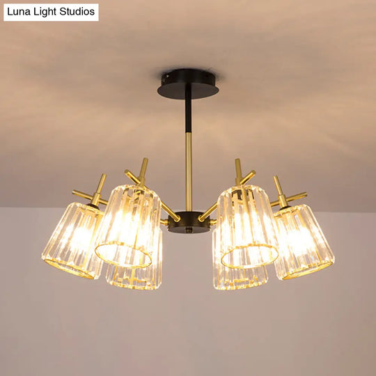 Minimalist Gold Semi-Flush Bedroom Light With Conical Crystal Block Shade