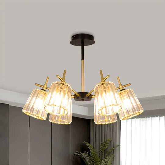 Minimalist Gold Semi - Flush Bedroom Light With Conical Crystal Block Shade 6 /