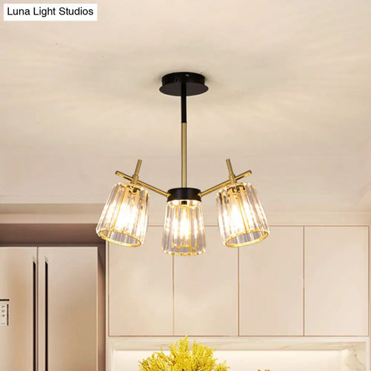 Minimalist Gold Semi-Flush Bedroom Light With Conical Crystal Block Shade 3 /