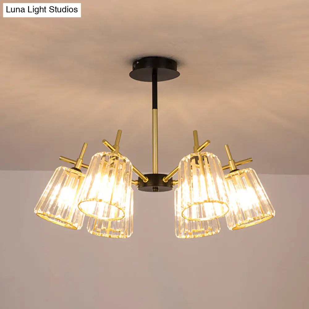 Minimalist Gold Semi - Flush Bedroom Light With Conical Crystal Block Shade