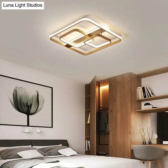 Minimalist Gold Square Ceiling Light Fixture - Acrylic Led Flush Mount For Bedroom Warm/White