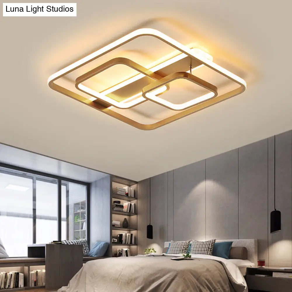 Minimalist Gold Square Ceiling Light Fixture - Acrylic Led Flush Mount For Bedroom Warm/White /