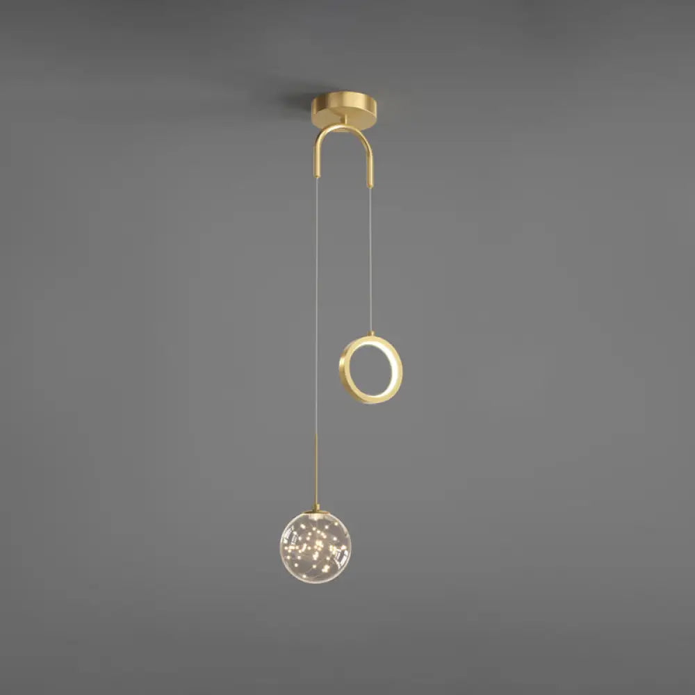 Minimalist Gold Starry Led Pendant Light For Bedroom With Glass Ball And Ring / Remote Control