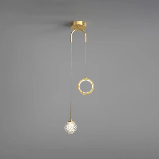 Minimalist Gold Starry Led Pendant Light For Bedroom With Glass Ball And Ring / Remote Control