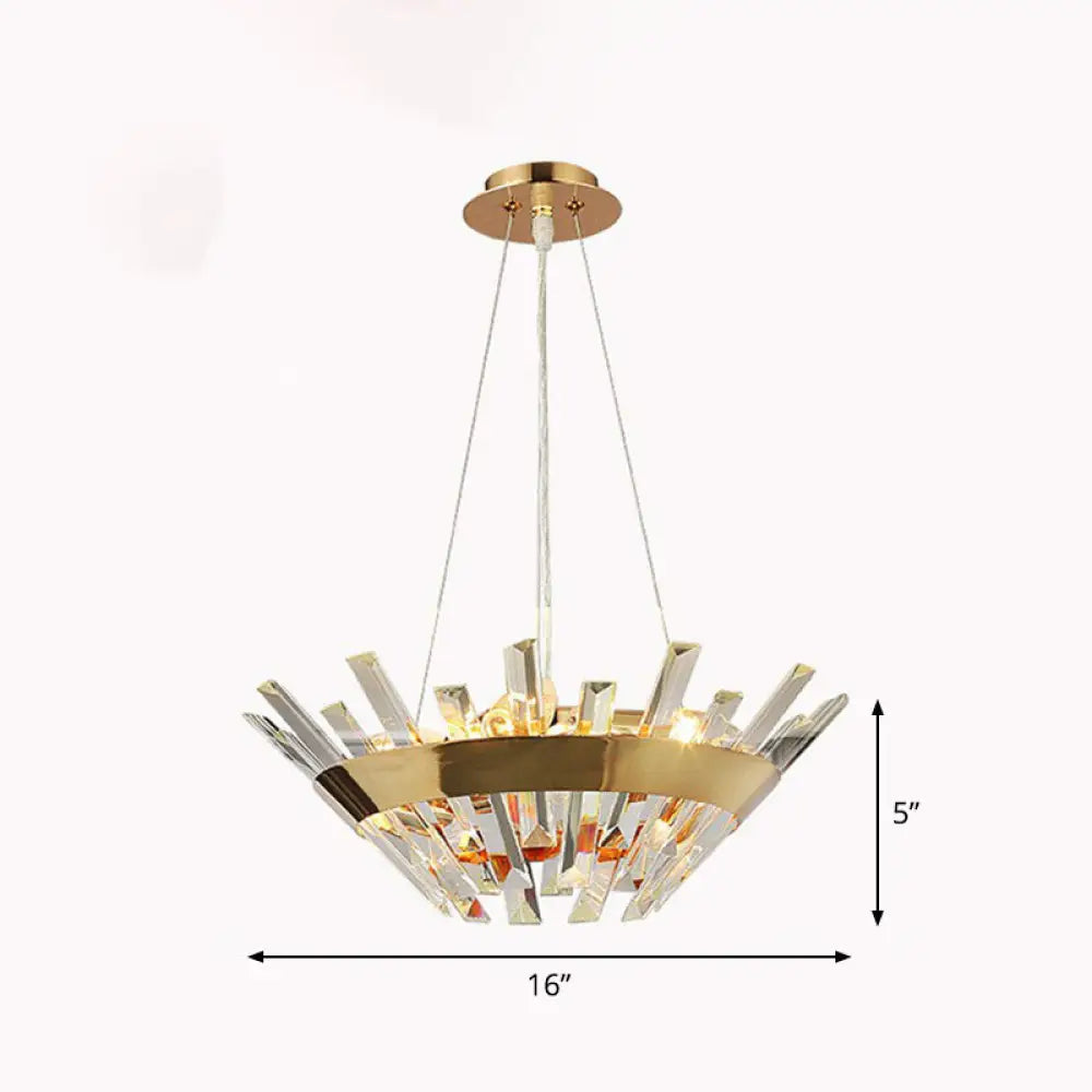 Minimalist Gold Tapered Chandelier Pendant Light With Crystal Prism - Ideal For Living Room