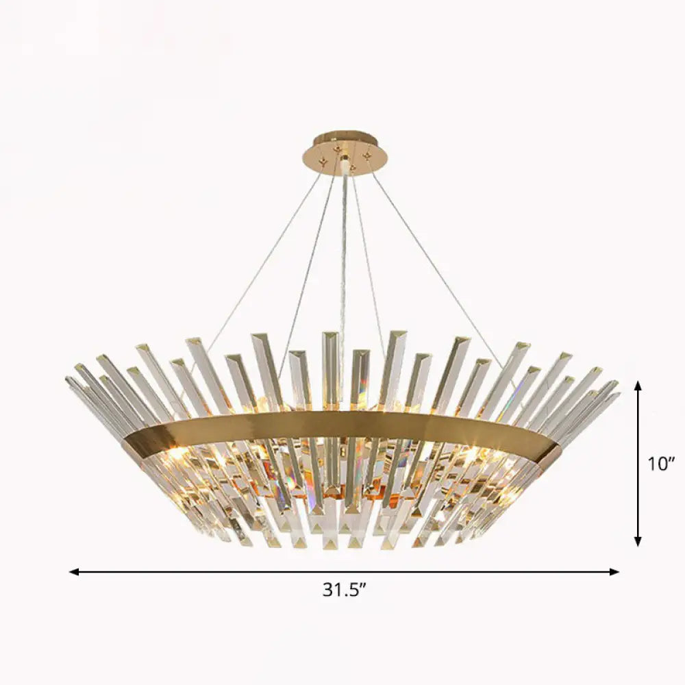 Minimalist Gold Tapered Chandelier Pendant Light With Crystal Prism - Ideal For Living Room