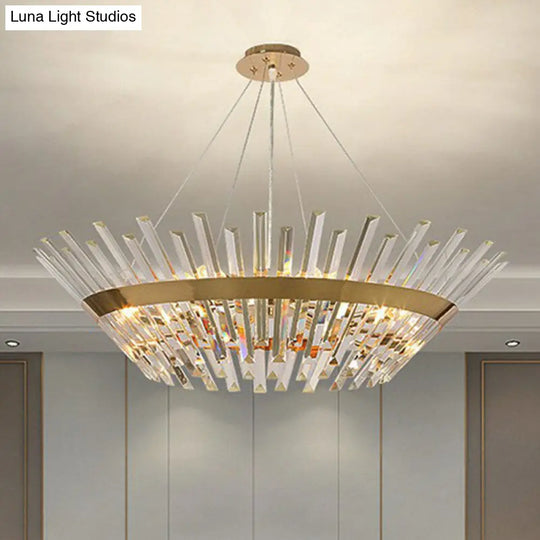 Minimalist Gold Tapered Chandelier With Crystal Prism - Living Room Pendant Light